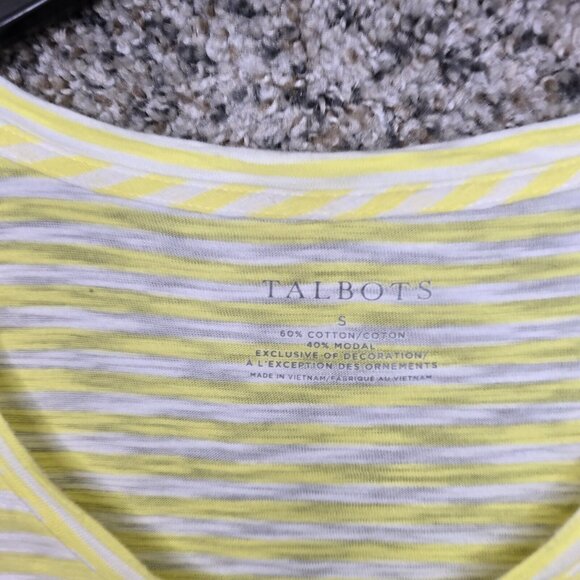 Talbots Top Womens Small Yellow Striped Slub Knit V Neck Cotton Modal Casual - Picture 6 of 7